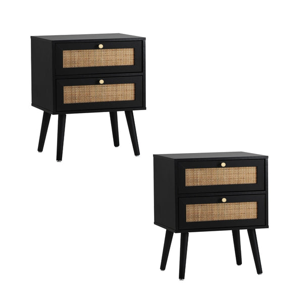  Bedside Table 2 Drawers Storage Cabinet Rattan