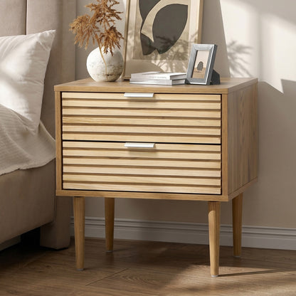 2 Drawer Bedside Table Natural Timber Look | HomeAndLiving