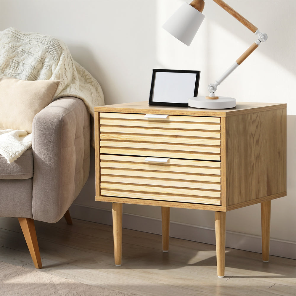 2 Drawer Bedside Table Natural Timber Look | HomeAndLiving - 7