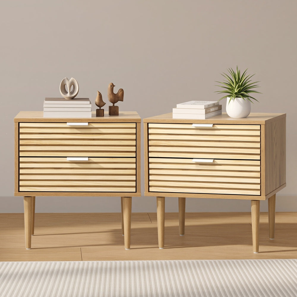 Bedside Tables Set 2 Drawers Natural Timber | HomeAndLiving