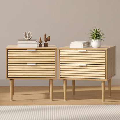 Bedside Tables Set 2 Drawers Natural Timber | HomeAndLiving