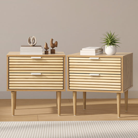 Bedside Tables Set 2 Drawers Natural Timber | HomeAndLiving - 3