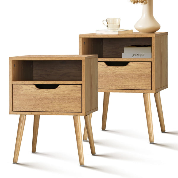  Bedside Tables Set of 2 Wood