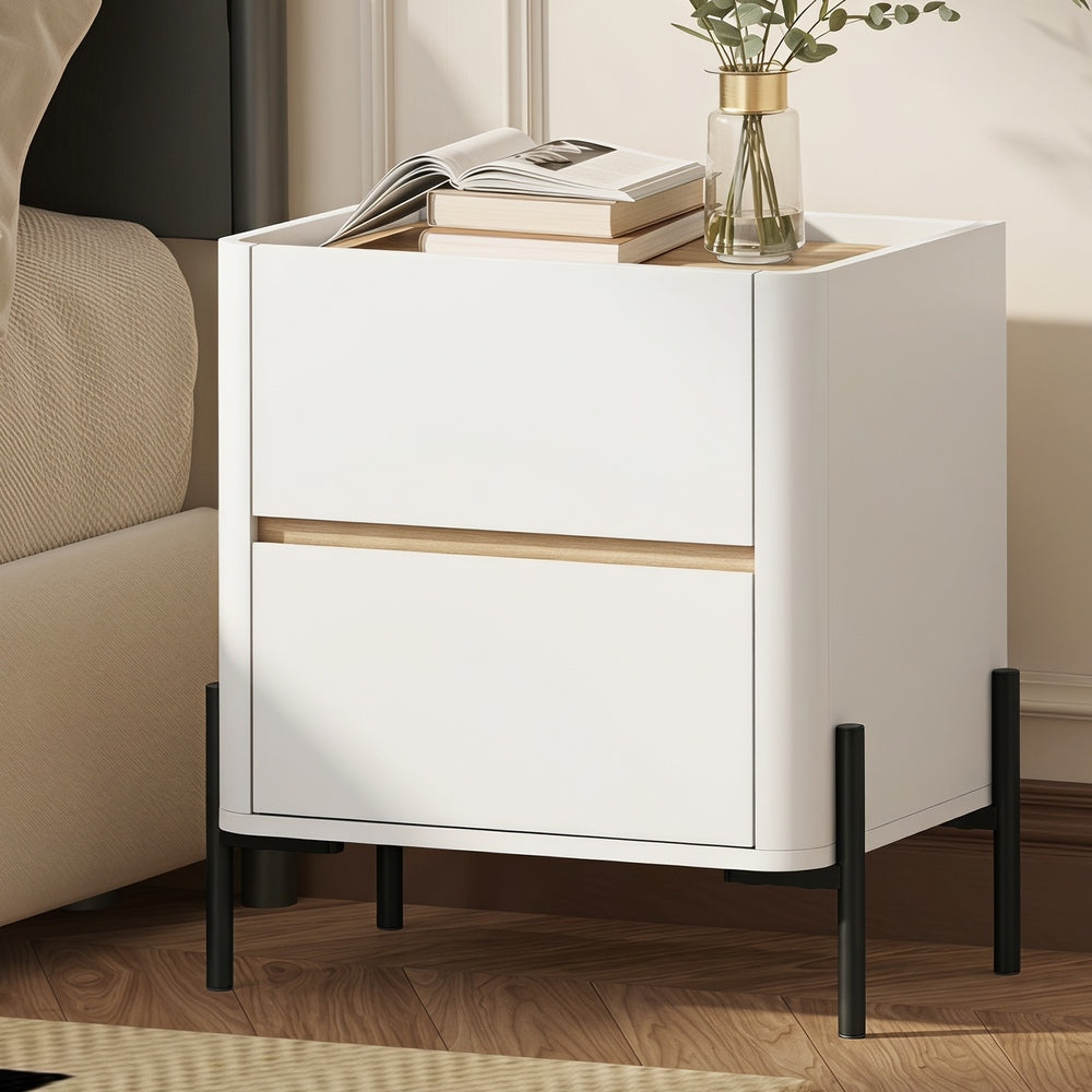 White 2 Drawer Bedside Table 48x40x55cm