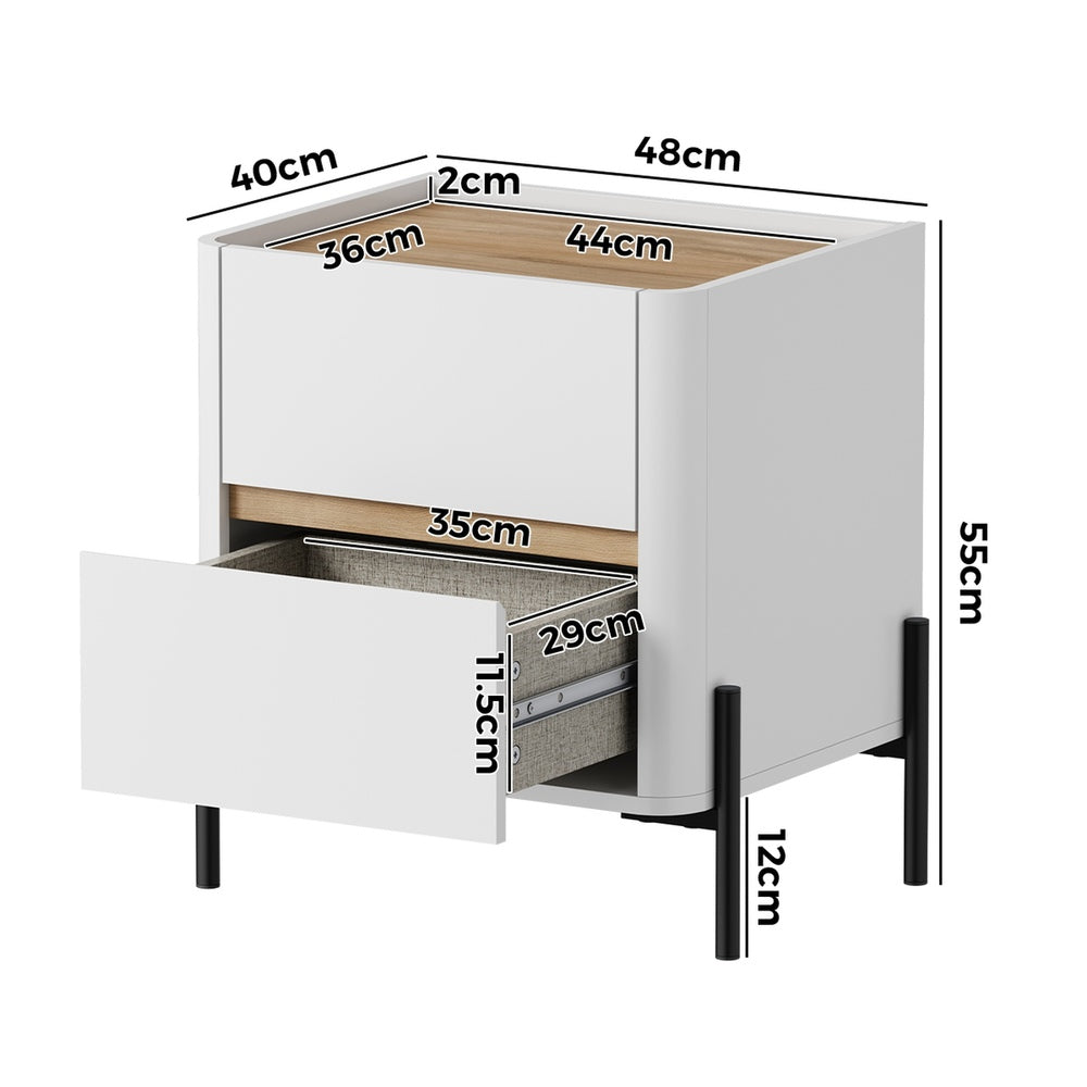 White 2 Drawer Bedside Table 48x40x55cm