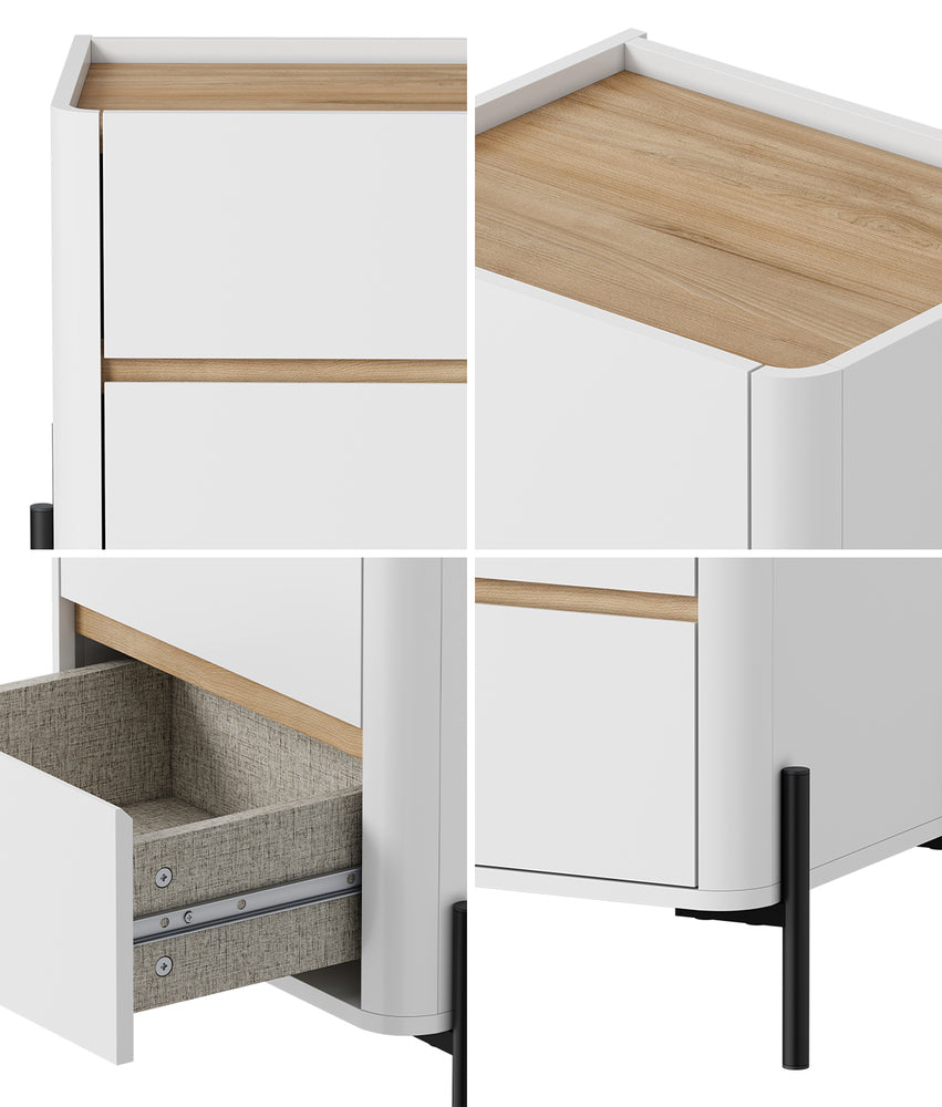 White 2 Drawer Bedside Table 48x40x55cm