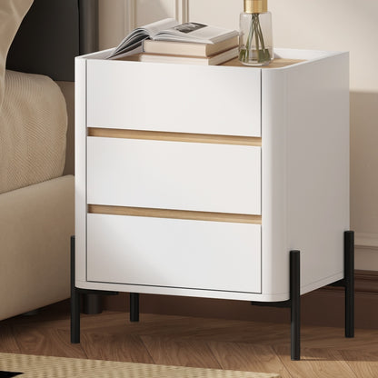 Bedside Table 3 Drawer White 48x40x60cm