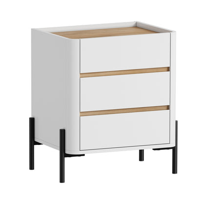 Bedside Table 3 Drawer White 48x40x60cm