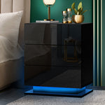 Bedside Table RGB LED Nightstand Cabinet 3 Drawers Side Table Home Bedroom Furniture-Black