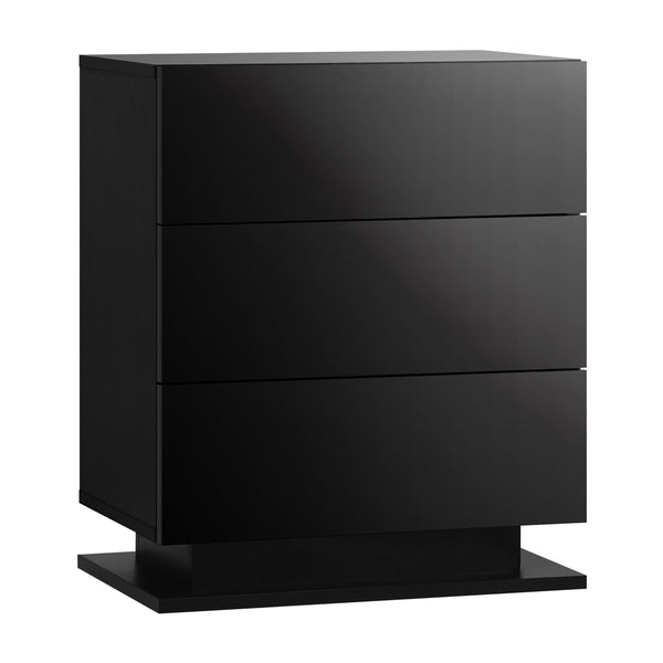  Bedside Table RGB LED Nightstand Cabinet 3 Drawers Side Table Home Bedroom Furniture-Black