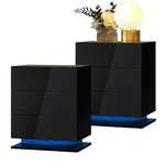 Bedside Tables Set of 2 LED Nightstand 3 Drawers