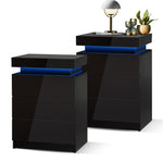 Bedside Tables Set of 2 LED Nightstand Black/White