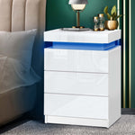 Bedside Table RGB LED Nightstand Cabinet 3 Drawers Side Table Furniture White