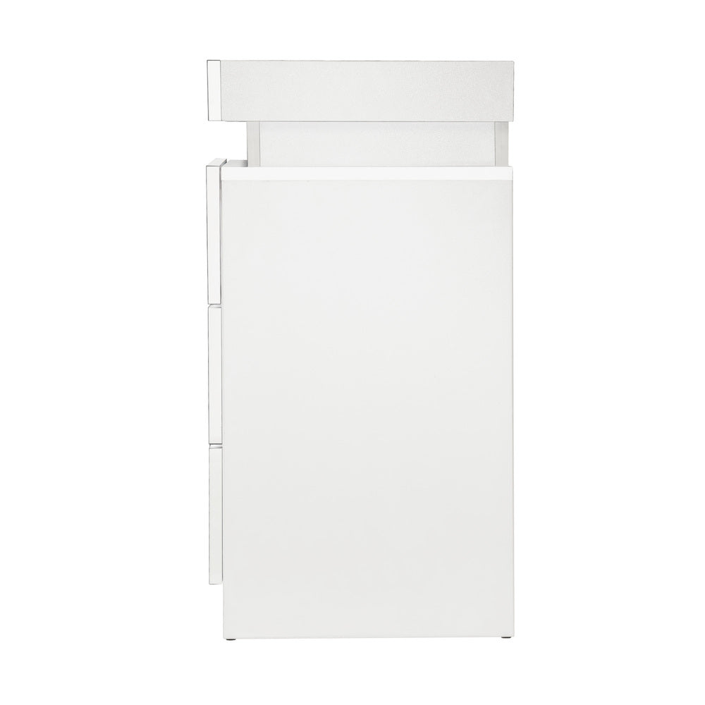 Bedside Table RGB LED Nightstand Cabinet 3 Drawers Side Table Furniture White