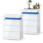 Bedside Tables Set of 2 LED Nightstand White