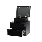 Bedside Table RGB LED Nightstand Cabinet 2 Drawers Side Table Furniture Black