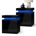 Bedside Tables Set of 2 LED White/Black