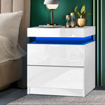 Bedside Table RGB LED Nightstand Cabinet 2 Drawers Side Table Furniture White