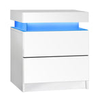 Bedside Table RGB LED Nightstand Cabinet 2 Drawers Side Table Furniture White