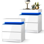 Bedside Tables Set of 2 LED White/Black