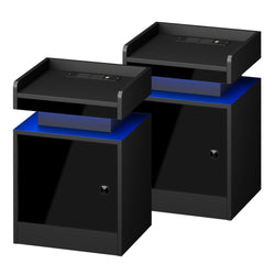 2x LED Bedside Table USB Charging Station Black