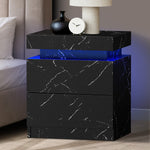 Bedside Table 2 Drawers LED Nightstand Marble Effect Black/White