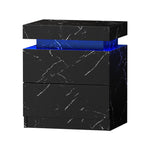 2x Bedside Table 2 Drawers LED Nightstand Marble Effect