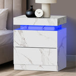 Bedside Table 2 Drawers LED Nightstand Marble Effect Black/White