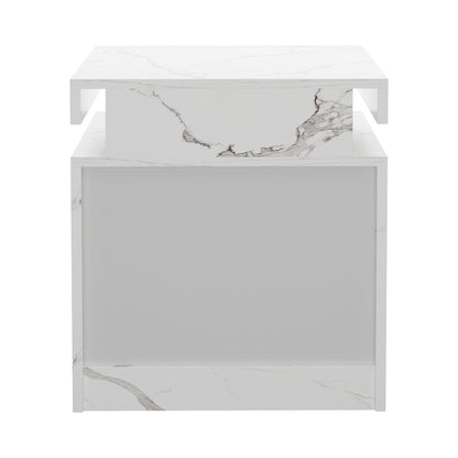 Bedside Table 2 Drawers LED Nightstand Marble Effect Black