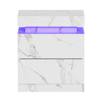 2x Bedside Table 2 Drawers LED Nightstand Marble Effect