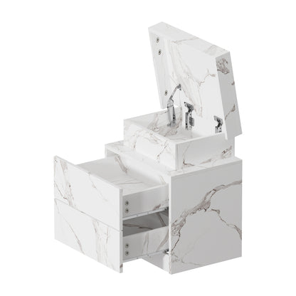 2x Bedside Table 2 Drawers LED Nightstand Marble Effect Black