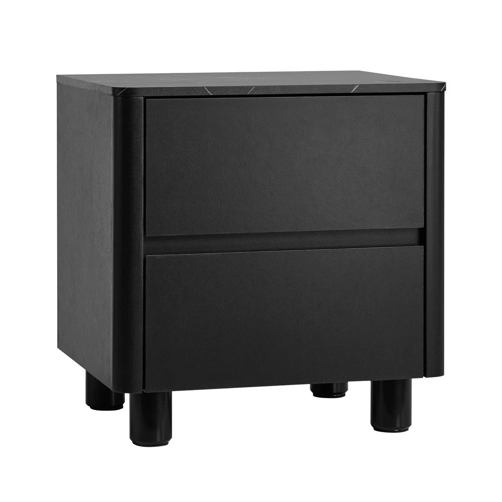 Bedside Table 2 Drawer Storage Cabinet Nightstand Walnut/Black Wood Finish