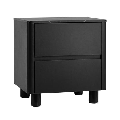 Bedside Table 2 Drawer Storage Cabinet Nightstand Walnut/Black Wood Finish