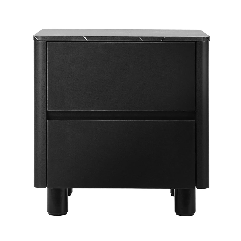 Bedside Table 2 Drawer Storage Cabinet Nightstand Walnut/Black Wood Finish