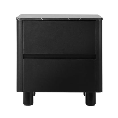 Bedside Table 2 Drawer Storage Cabinet Nightstand Walnut/Black Wood Finish