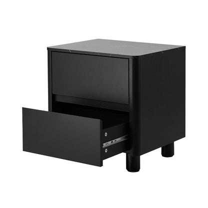 Bedside Table 2 Drawer Storage Cabinet Nightstand Walnut/Black Wood Finish