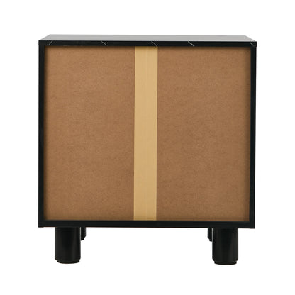 Bedside Table 2 Drawer Storage Cabinet Nightstand Walnut/Black Wood Finish