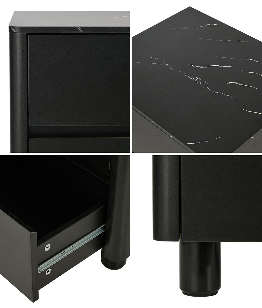 Bedside Table 2 Drawer Storage Cabinet Nightstand Walnut/Black Wood Finish
