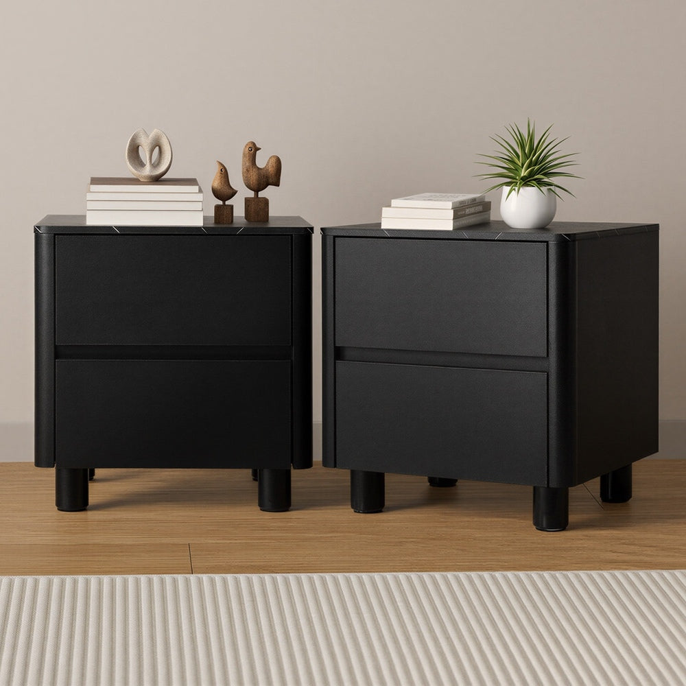 Bedside Table 2 Drawer Storage Cabinet Nightstand Black/Walnut 2 Pack Set