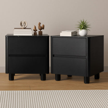 Bedside Table 2 Drawer Storage Cabinet Nightstand Black/Walnut 2 Pack Set