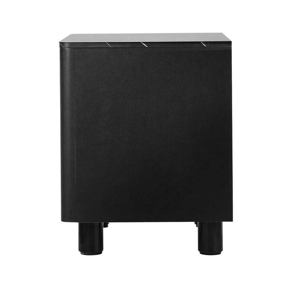Bedside Table 2 Drawer Storage Cabinet Nightstand Black/Walnut 2 Pack Set