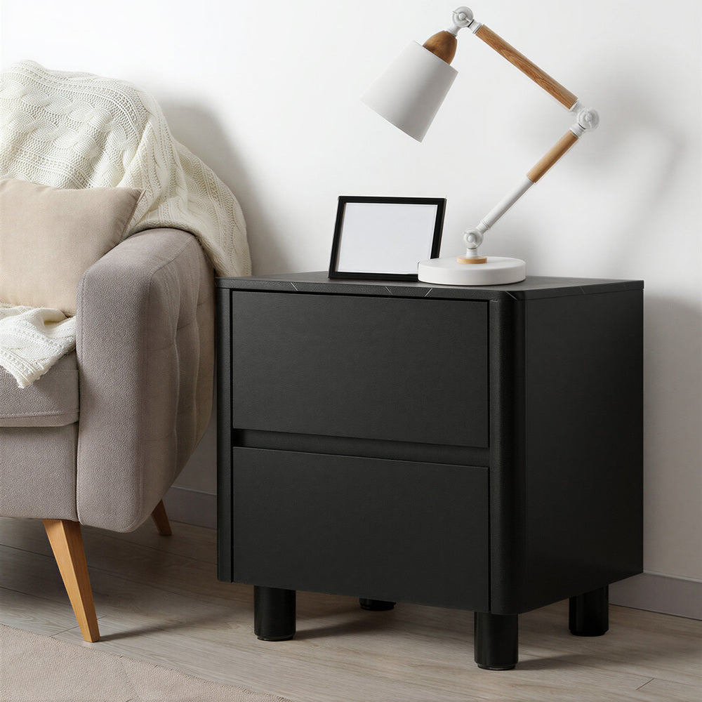 Bedside Table 2 Drawer Storage Cabinet Nightstand Black/Walnut 2 Pack Set