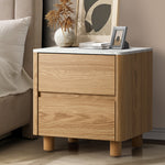 Bedside Table 2 Drawers Nightstand  Marble Top Natural