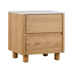 Bedside Table 2 Drawers Nightstand  Marble Top Natural
