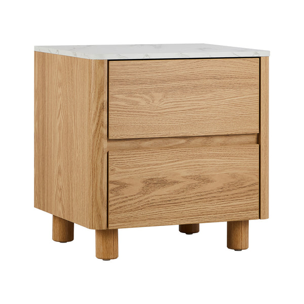  Bedside Table 2 Drawers Nightstand  Marble Top Natural