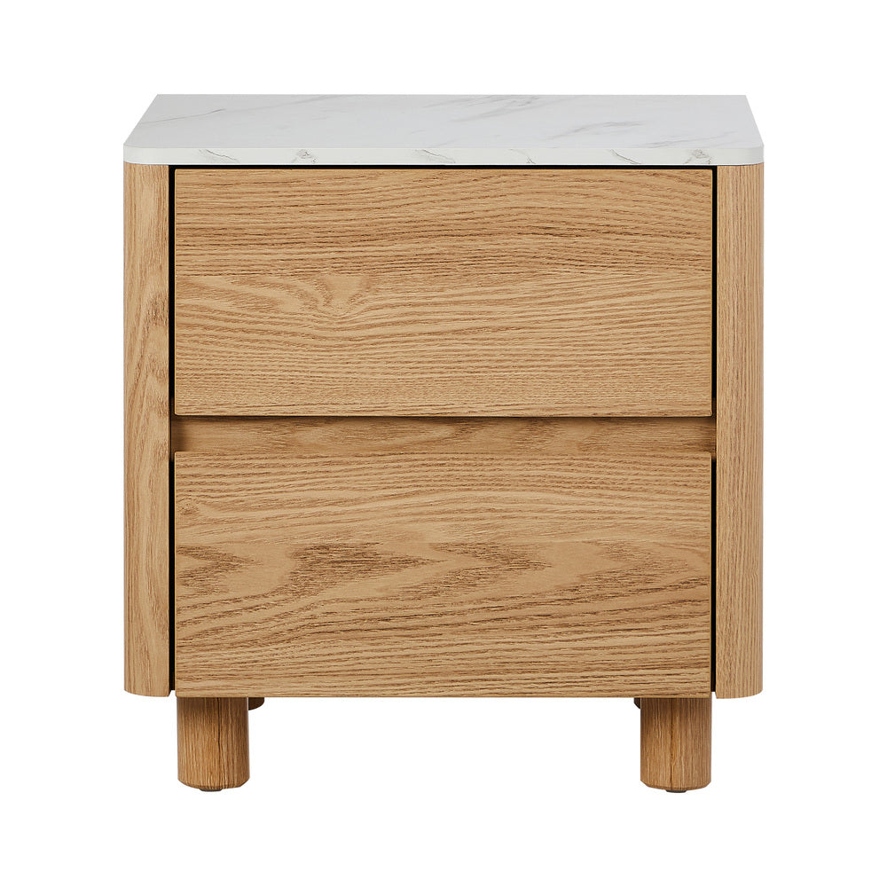 Bedside Table 2 Drawers Nightstand  Marble Top Natural