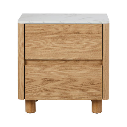 Bedside Table 2 Drawers Nightstand  Marble Top Natural
