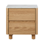 Bedside Table 2 Drawers Nightstand  Marble Top Natural