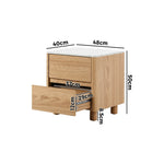 Bedside Table 2 Drawers Nightstand  Marble Top Natural