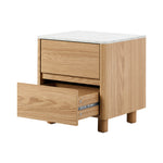 Bedside Table 2 Drawers Nightstand  Marble Top Natural